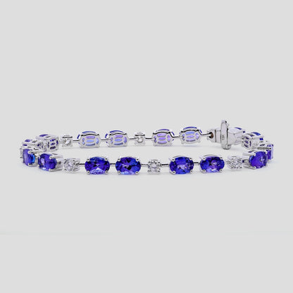 Tanzanite Oval and Diamond Tennis Bracelet in 18k Gold