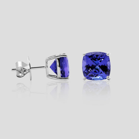 Tanzanite Cushion Stud Earrings