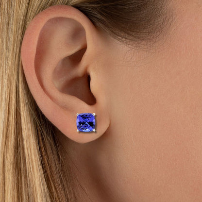 All Time Tanzanite Cushion Stud Earrings in 18k Gold