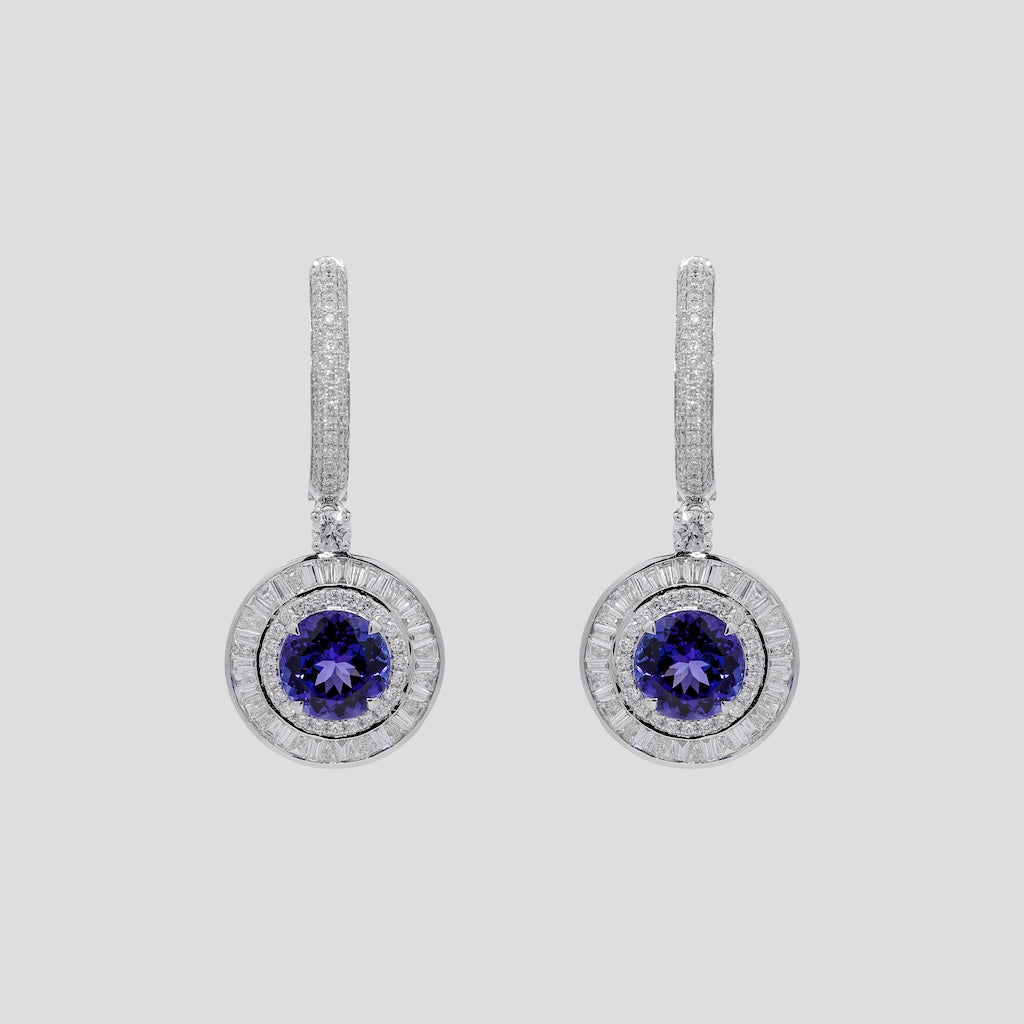 Mesmerizing Tanzanite & Diamond Hoops in 18k Gold
