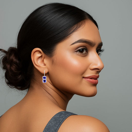 Tanzanite Octagon & Diamond Earrings in 18k Gold