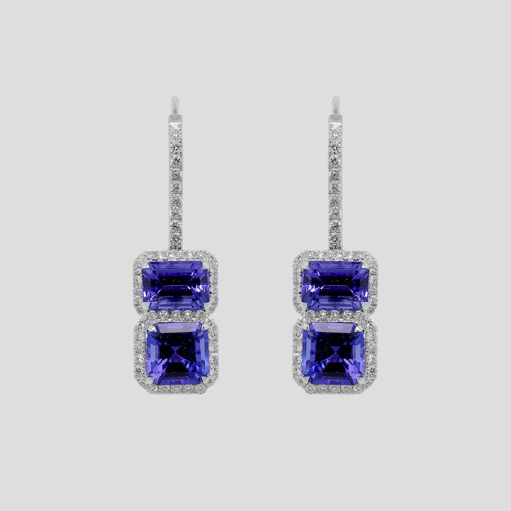 Tanzanite Octagon & Diamond Earrings in 18k Gold