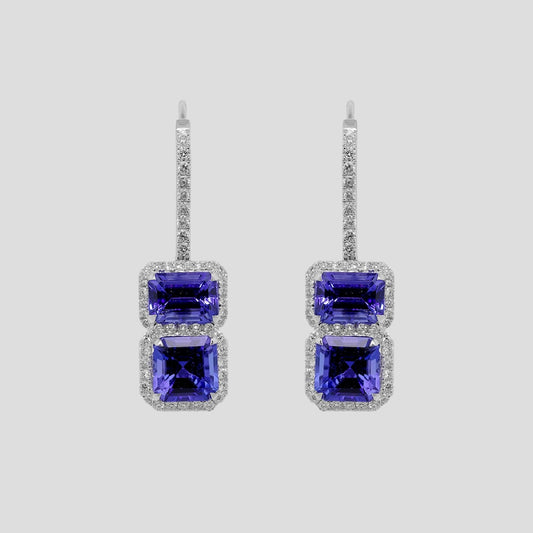 Tanzanite Octagon & Diamond Earrings in 18k Gold
