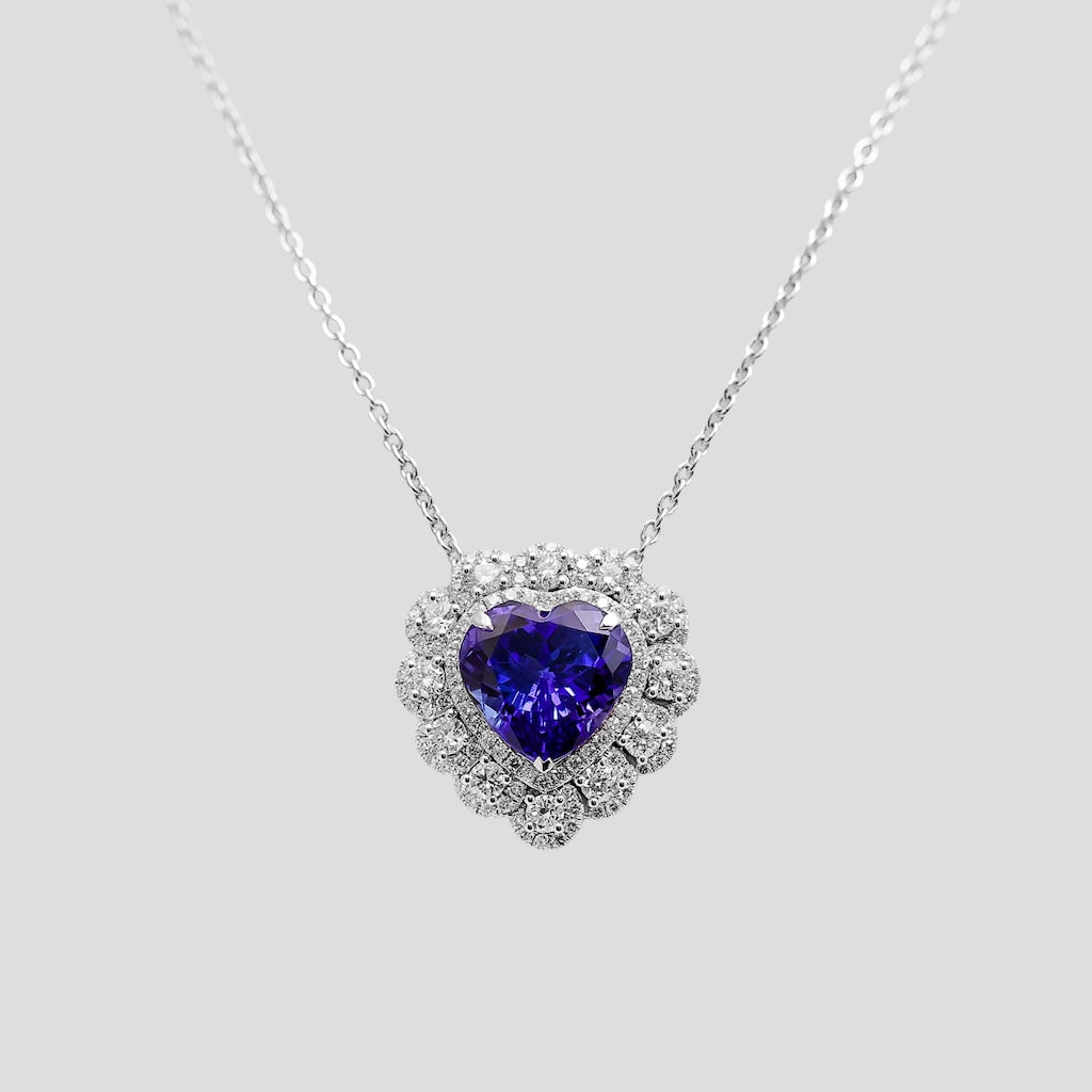 Titanic Tanzanite Heart & Diamond Pendant with Chain (Adjustable) in 18k Gold