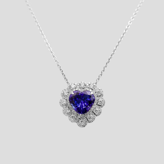 Titanic Tanzanite Heart & Diamond Pendant with Chain (Adjustable) in 18k Gold