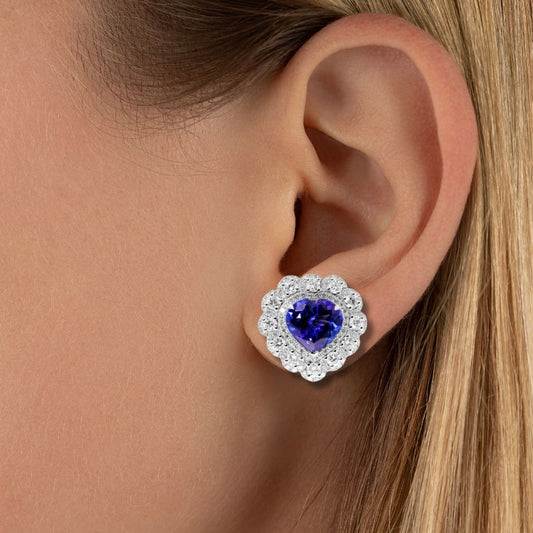 Titanic Tanzanite Heart & Diamond Stud Earrings in 18k Gold