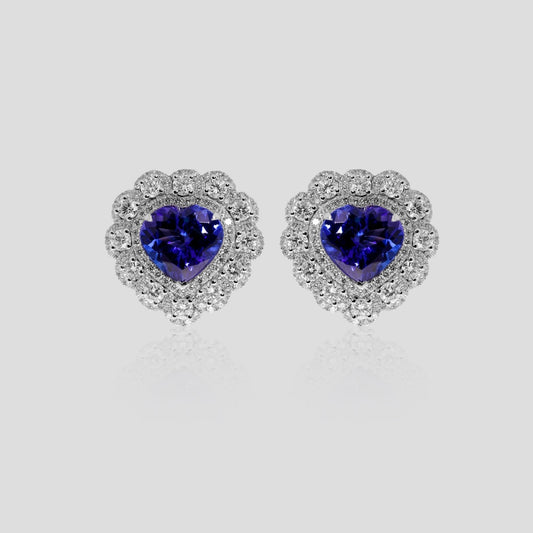 Titanic Tanzanite Heart & Diamond Stud Earrings in 18k Gold