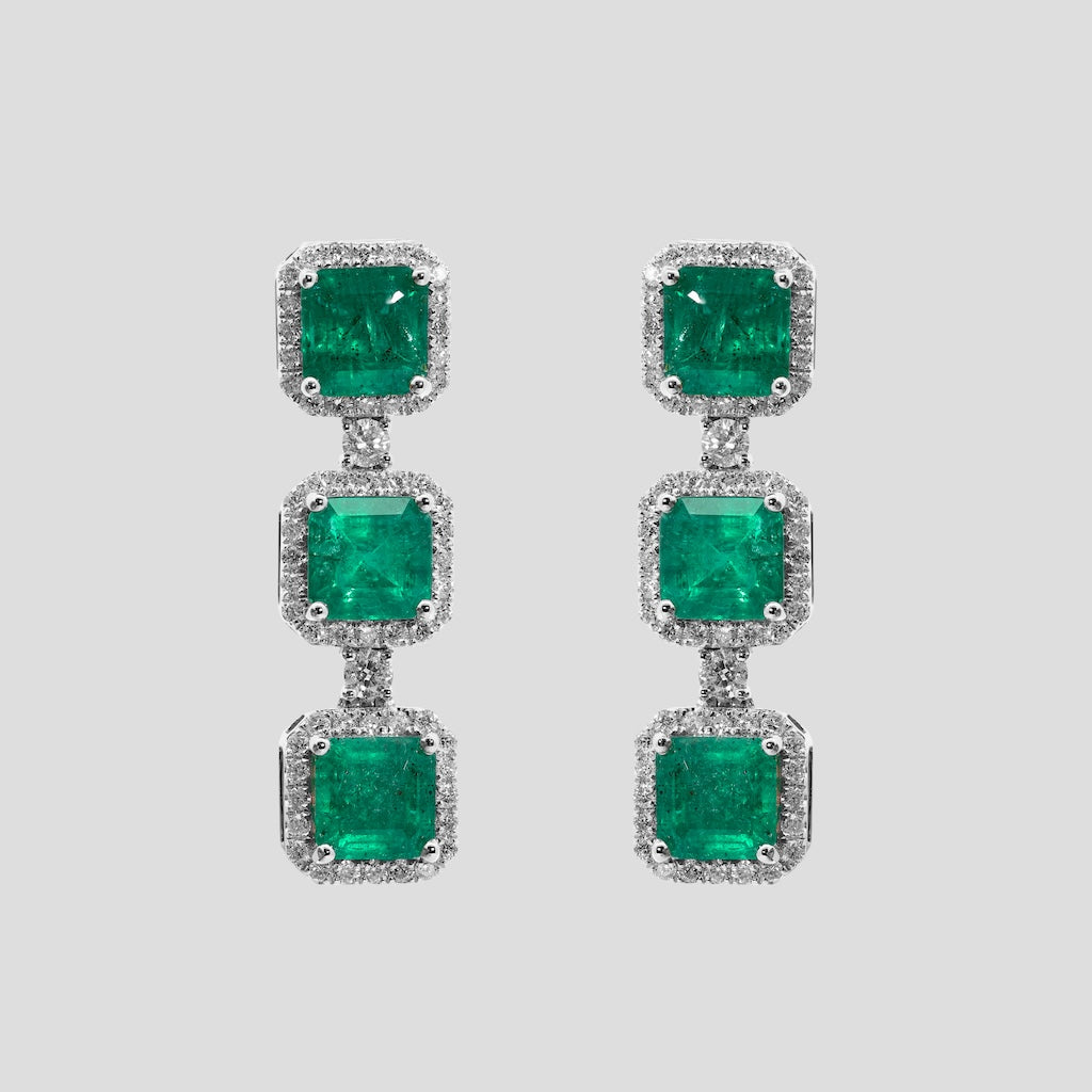 Heavenly Emerald Octagon & Diamond Danglers in 18k Gold