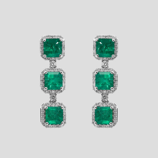 Heavenly Emerald Octagon & Diamond Danglers in 18k Gold