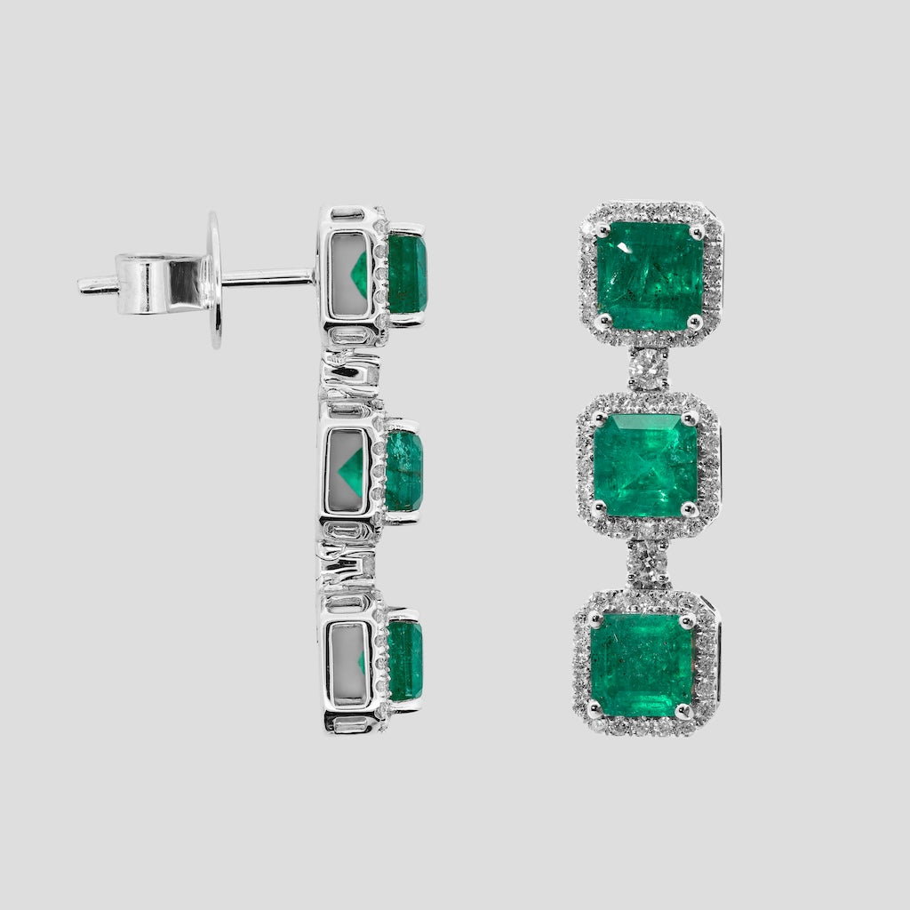 Heavenly Emerald Octagon & Diamond Danglers in 18k Gold