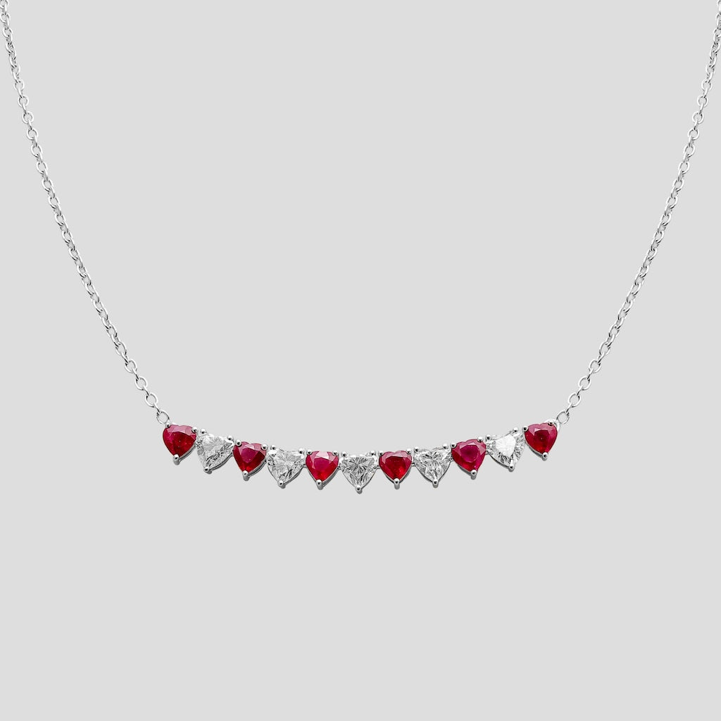 Ruby and Diamond Heart Tanmaniya Necklace in 18k Gold