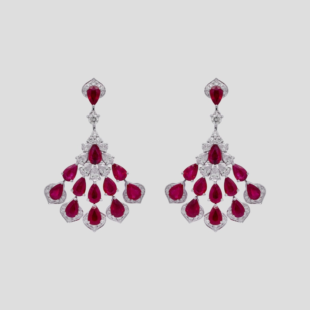 Wings on Fire Ruby & Diamond Danglers in 18k Gold