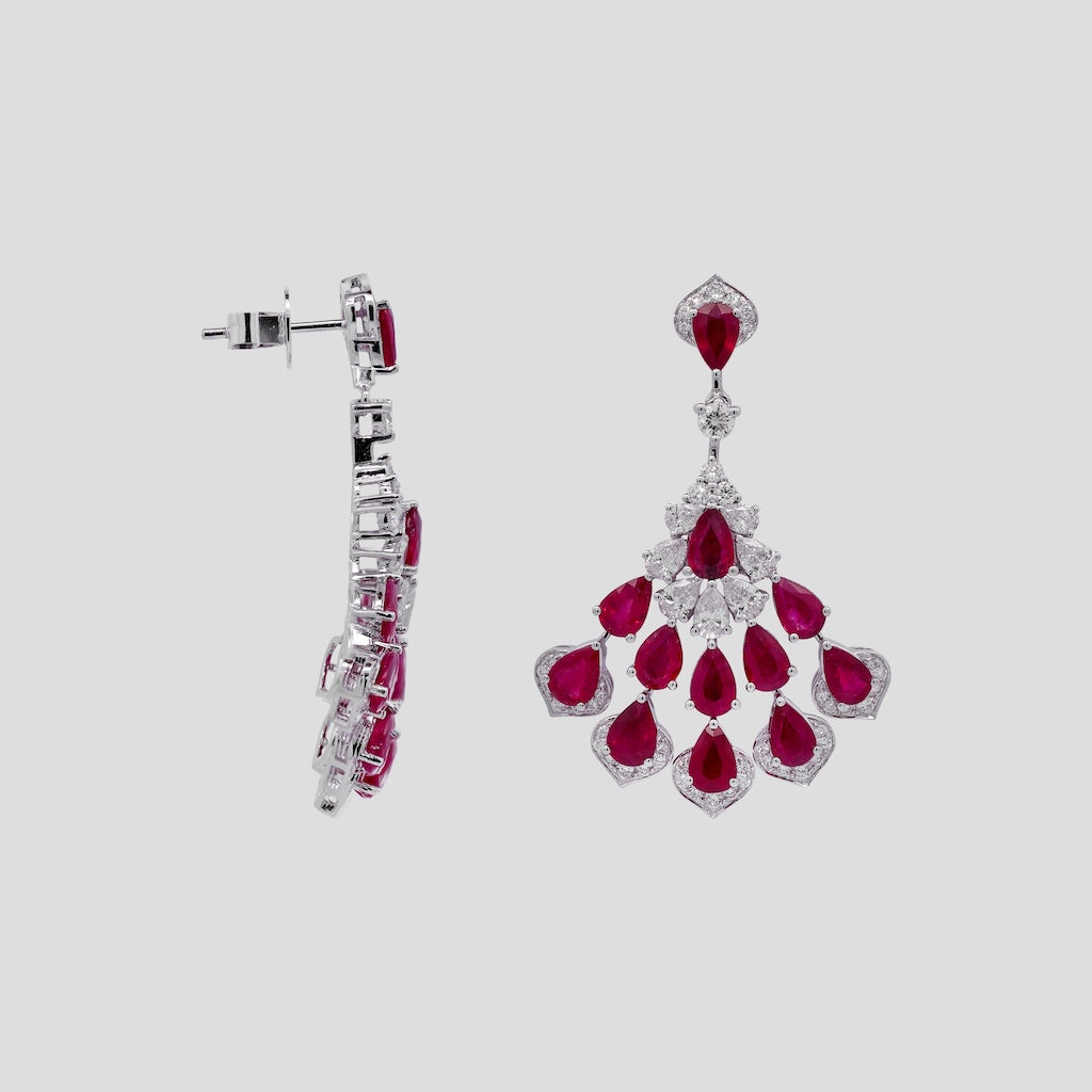 Wings on Fire Ruby & Diamond Danglers in 18k Gold