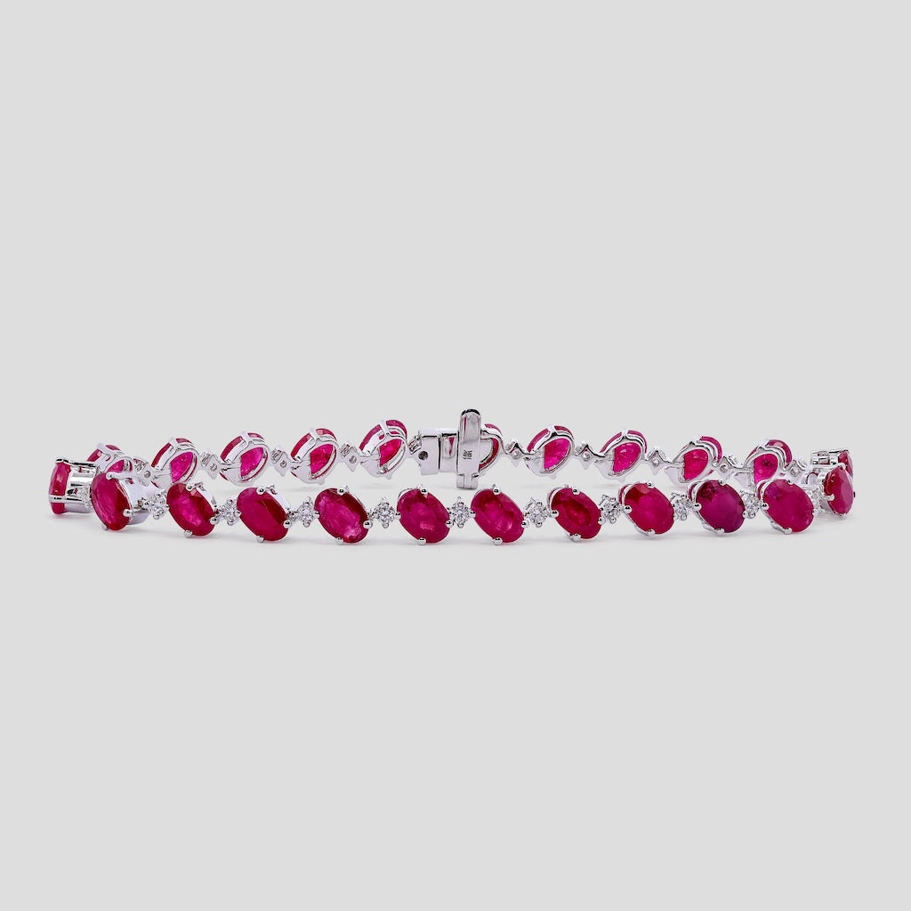 Classic Ruby Oval & Diamond Tennis Bracelet in 18k Gold