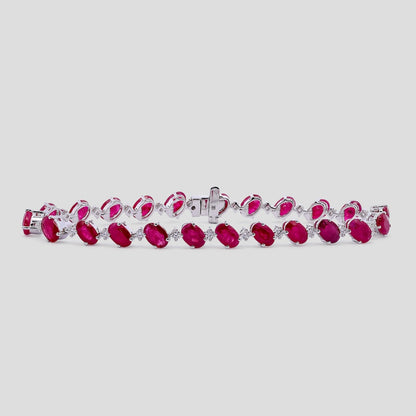 Classic Ruby Oval & Diamond Tennis Bracelet in 18k Gold