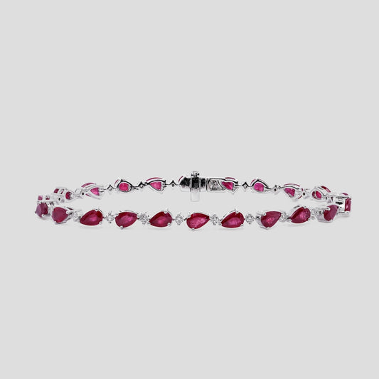 Elegant Pear Ruby Tennis Bracelet with Diamond