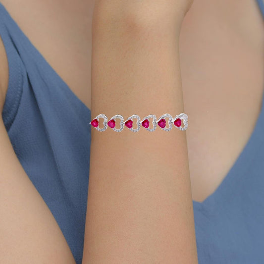Ruby Heart & Diamond Bracelet in 18k Gold