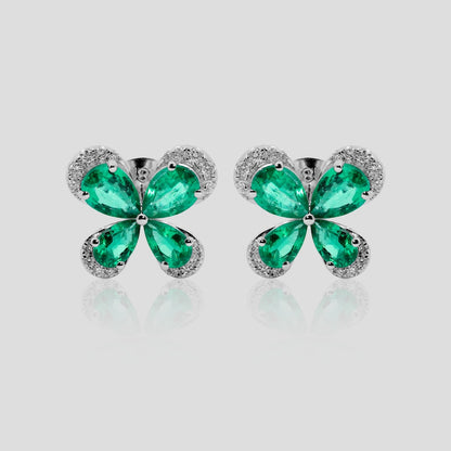Emerald and Diamond Butterfly Stud Earrings
