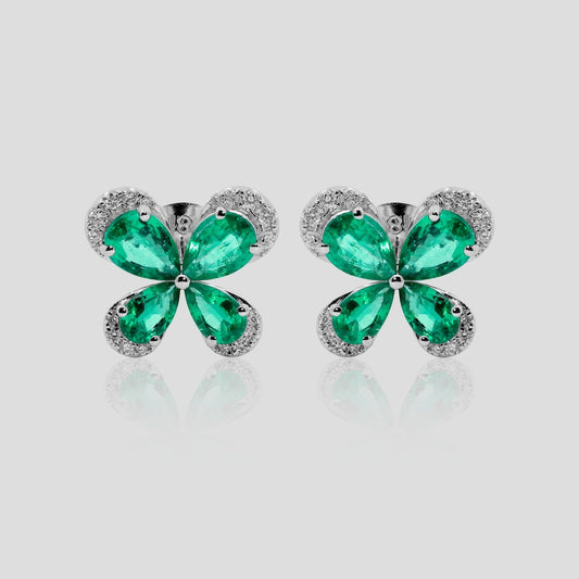 Emerald & Diamond Butterfly Stud Earrings in 18k Gold