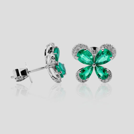 Emerald and Diamond Butterfly Stud Earrings