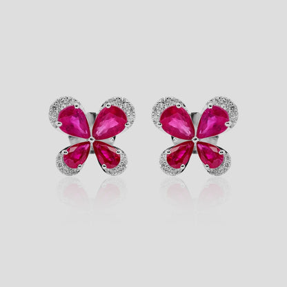 Ruby and Diamond Butterfly Stud Earrings in 18k Gold