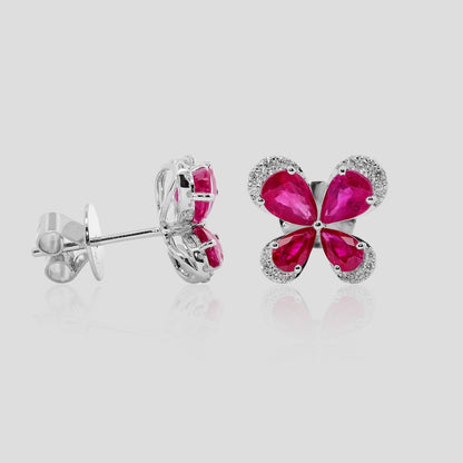 Ruby and Diamond Butterfly Stud Earrings in 18k Gold