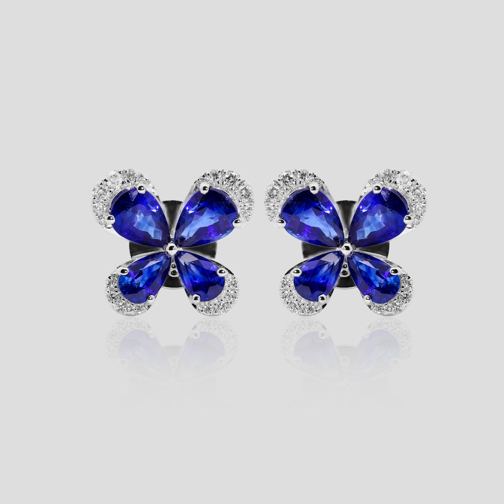Blue Sapphire and Diamond Butterfly Stud Earrings