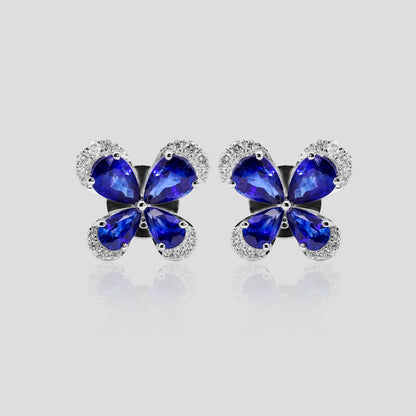 Blue Sapphire and Diamond Butterfly Stud Earrings