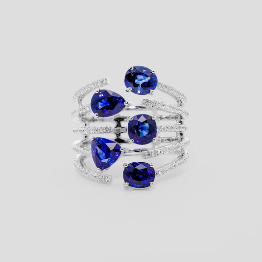 Wild Flower Blue Sapphire & Diamond Ring in 18k Gold