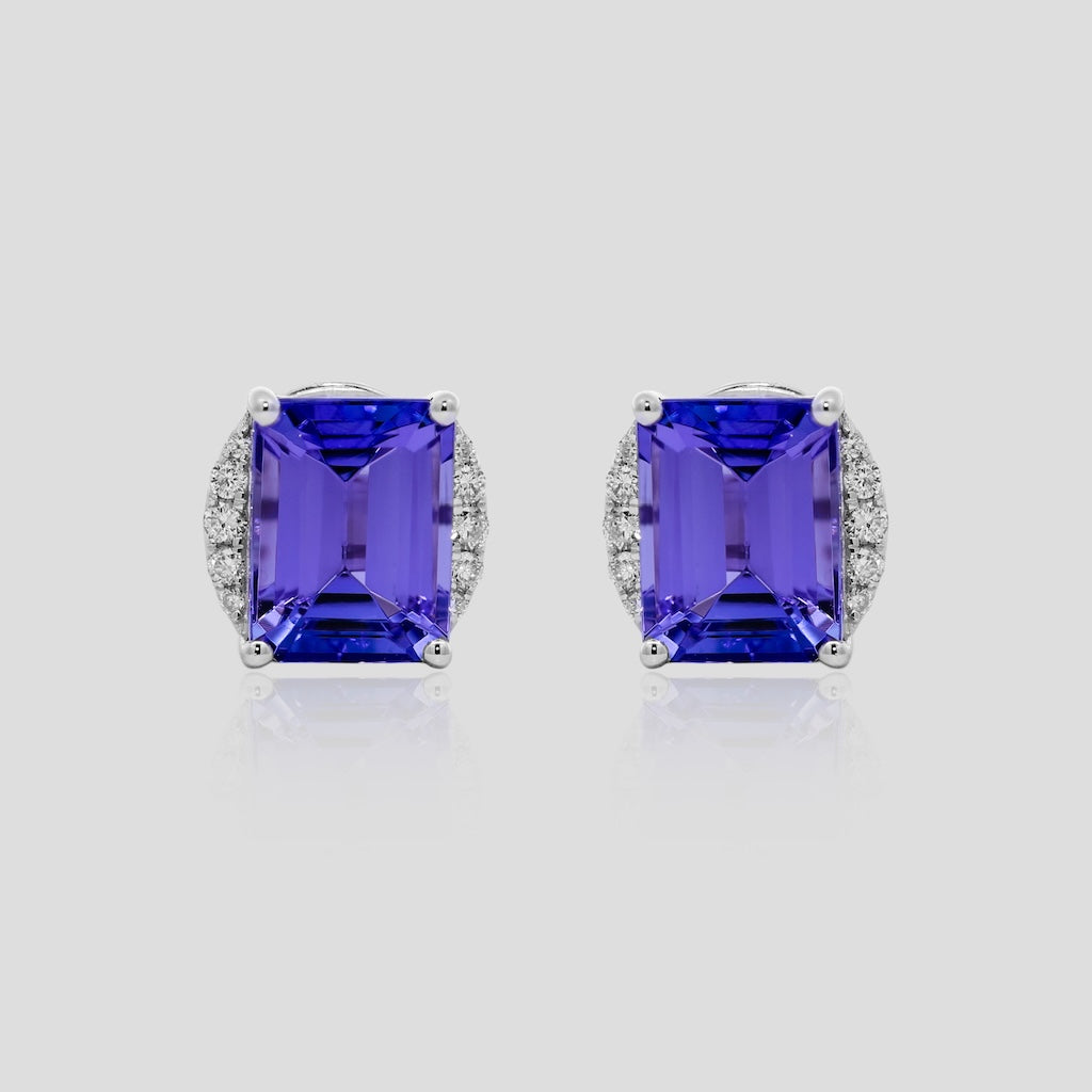 Tanzanite Octagon & Diamond Stud Earrings in 18k Gold