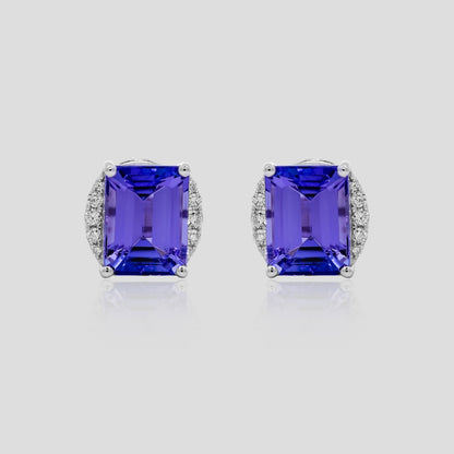 Tanzanite Octagon & Diamond Stud Earrings in 18k Gold