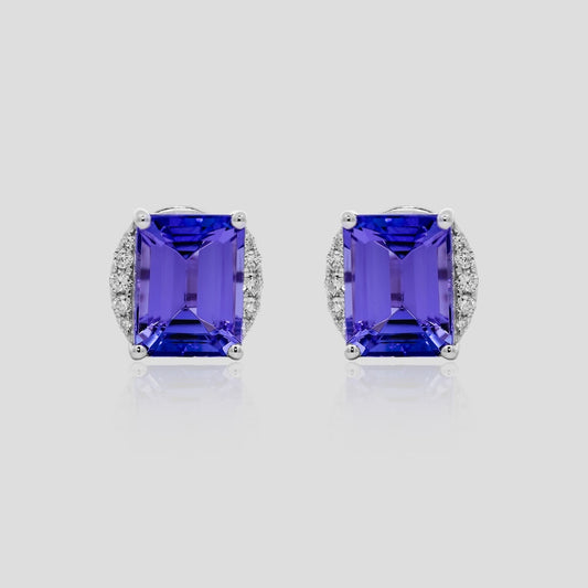 Tanzanite Octagon & Diamond Stud Earrings in 18k Gold