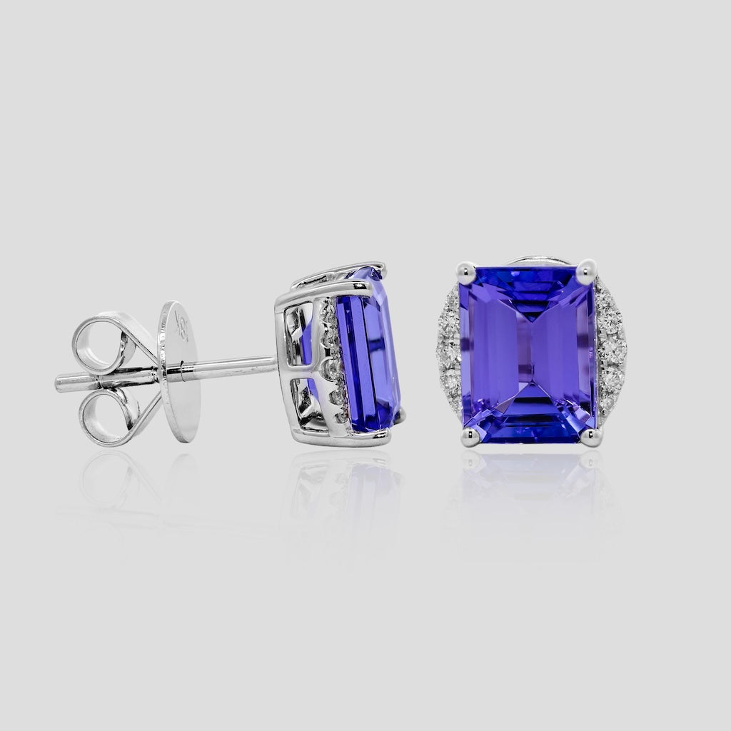 Tanzanite Octagon & Diamond Stud Earrings in 18k Gold