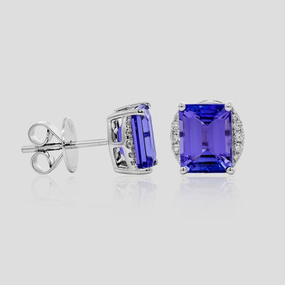 Tanzanite Octagon & Diamond Stud Earrings in 18k Gold