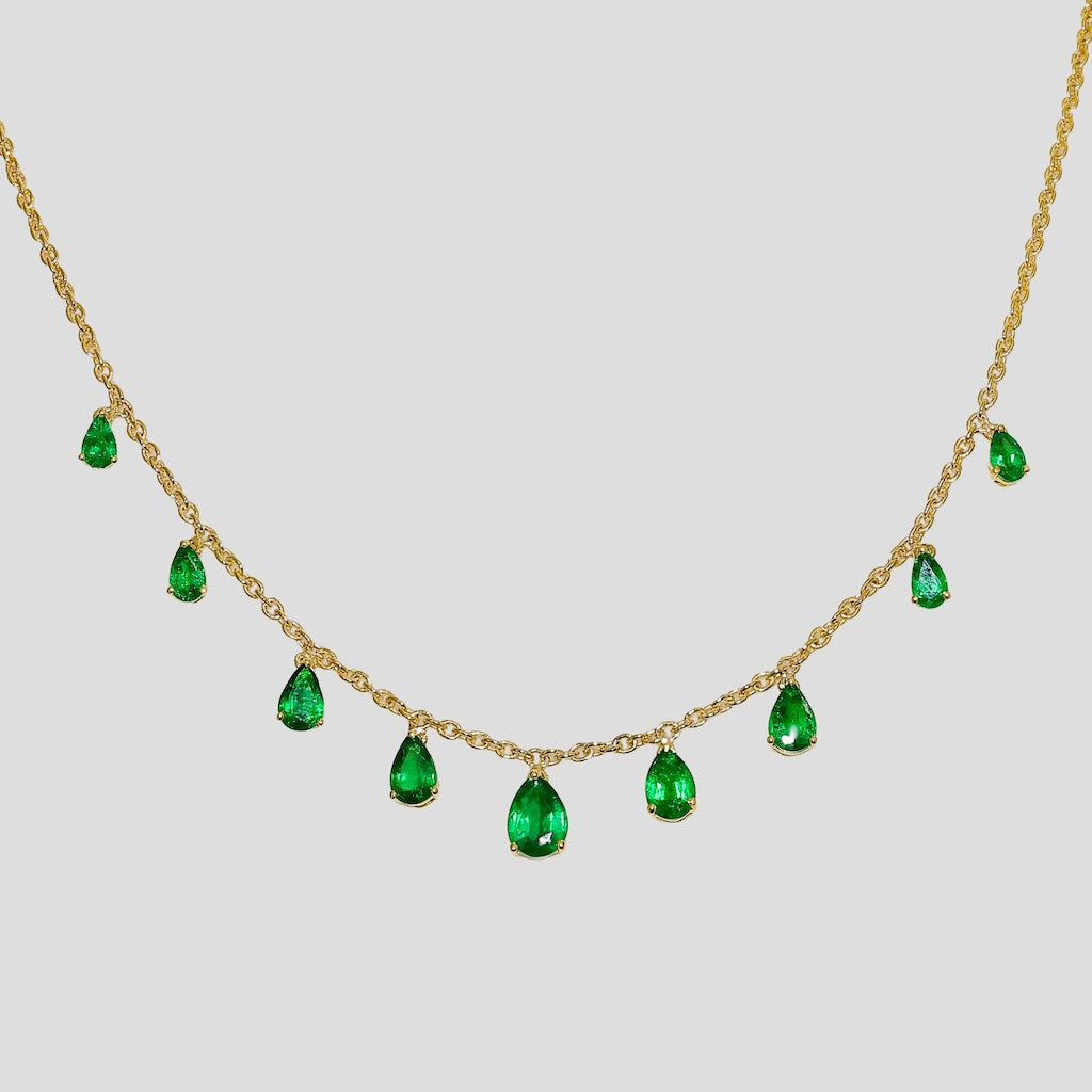 Divine 9-Emerald Pear Chain Necklace in 18k Gold