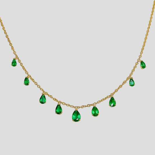 Divine 9-Emerald Pear Chain Necklace in 18k Gold