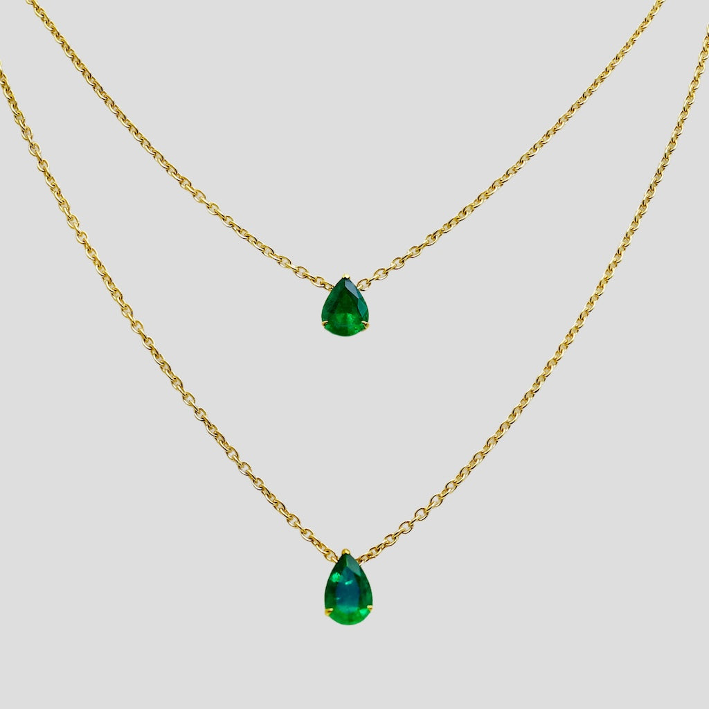 Double Layered Emerald Necklace with Diamond in 18k Gold