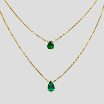 Double Layered Emerald Necklace with Diamond in 18k Gold