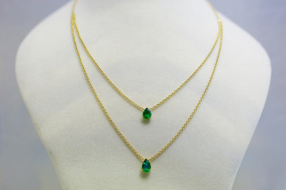 Double Layered Emerald Necklace with Diamond in 18k Gold