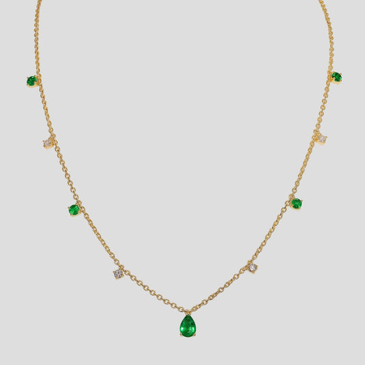 Stylish Emerald & Diamond Chain Necklace in 18k Gold
