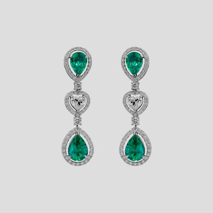 Pear Emerald & Diamond Danglers in 18k Gold