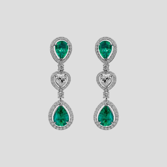 Pear Emerald & Diamond Danglers in 18k Gold