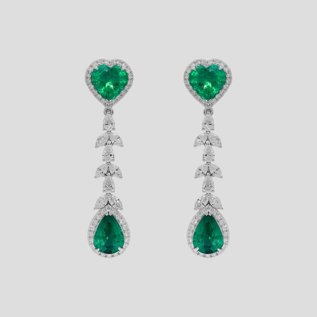 Graceful Emerald & Diamond Danglers in 18k Gold