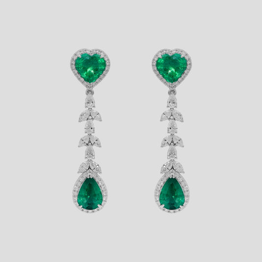 Graceful Emerald & Diamond Danglers in 18k Gold