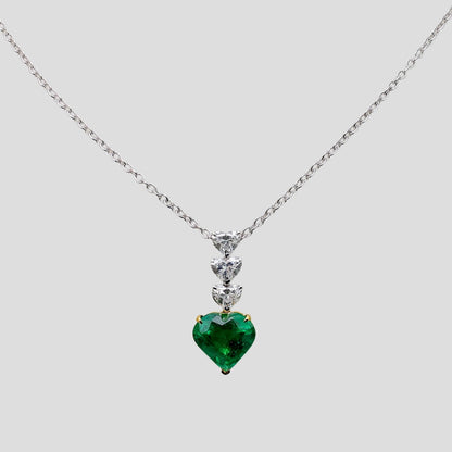 Emerald Heart & Diamond Pendant with Chain (Adjustable) in 18k Gold