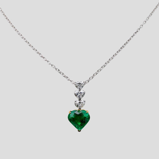Emerald Heart & Diamond Pendant with Chain (Adjustable) in 18k Gold