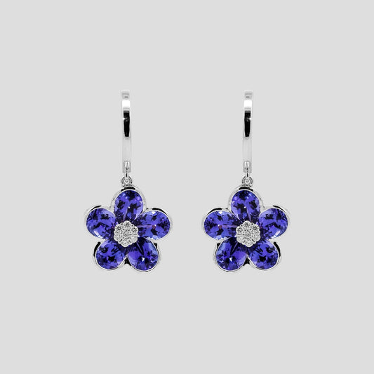 Floral Tanzanite & Diamond Hoops in 18k Gold
