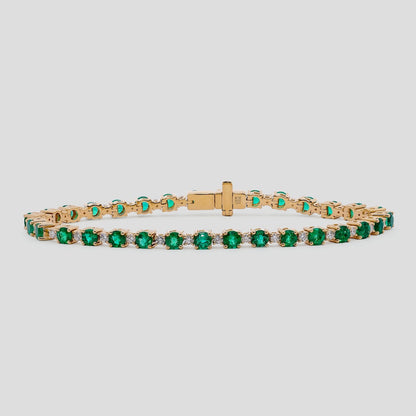 Classic Emerald Round & Diamond Tennis Bracelet in 18k Gold