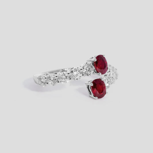 Ruby Oval with Diamond Bypass Ring in 18k Gold