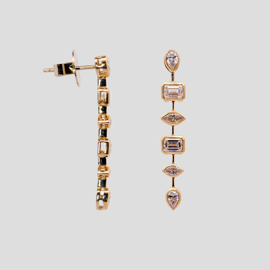 Vintage Fancy Diamond Dangler Earrings in 18k Gold